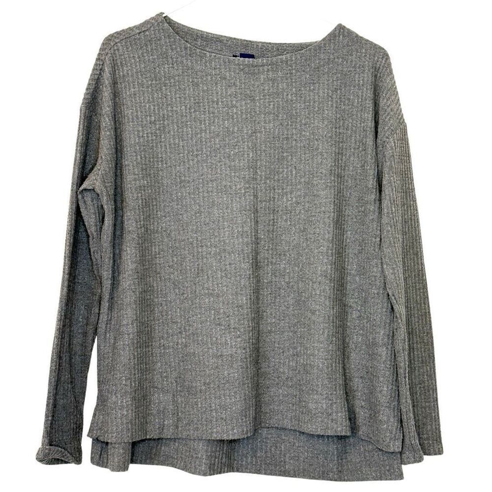 Splendid Thermal Waffle Knit Hi-Low Long Sleeve Tunic Top Charcoal Gray Sz Small
